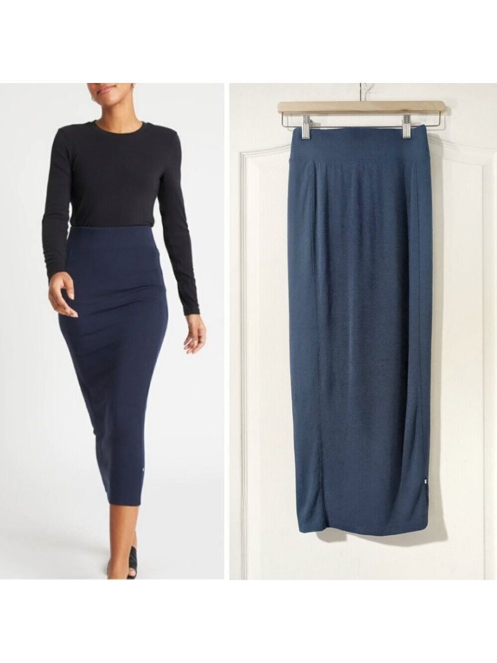 NEW! Kit and Ace | Happy Slim Fit Midi Skirt In Heathered Blue